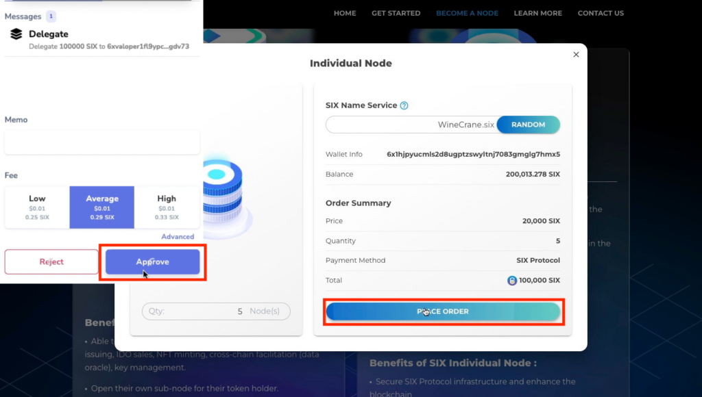 Place order - SIX Individual Node